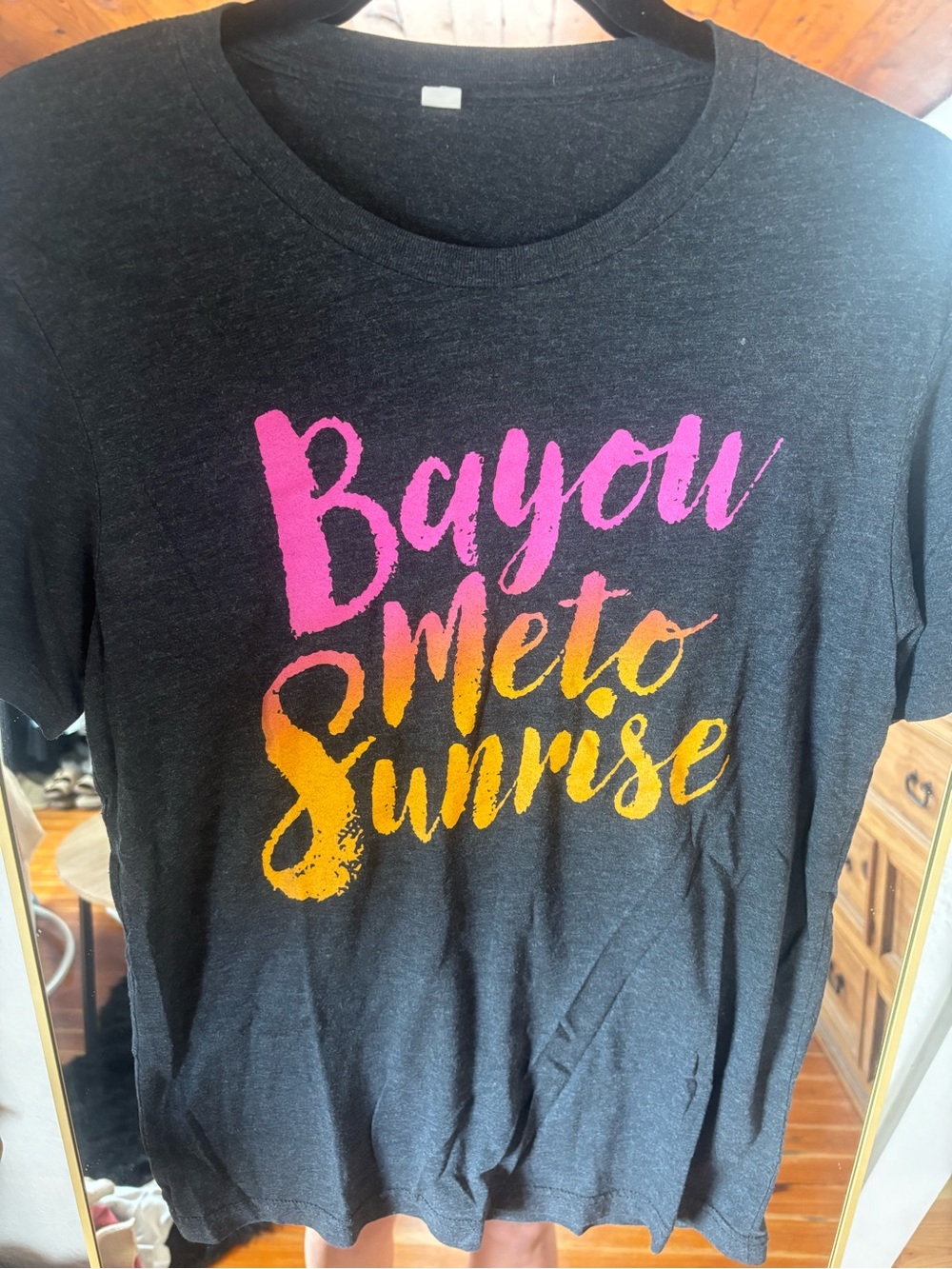 Graphic Tee with Pink and Yellow Sunrise Script